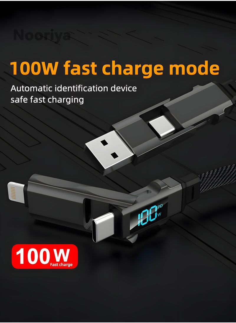 Nooriya - 4-in-1 USB C Fast Charging Cable with LED Display, Multi USBC Charger Combo Lightning/Type C/USB A Metal Ports for iPhone 16/15/14 Pro Max iPad MacBook AirPods Pro Samsung Google (100W, 2M) - Image 1
