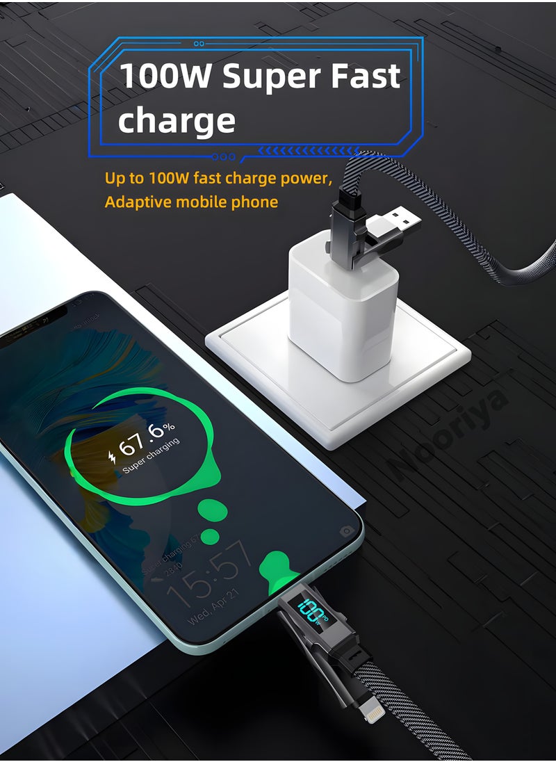 Nooriya - 4-in-1 USB C Fast Charging Cable with LED Display, Multi USBC Charger Combo Lightning/Type C/USB A Metal Ports for iPhone 16/15/14 Pro Max iPad MacBook AirPods Pro Samsung Google (100W, 2M) - Image 1
