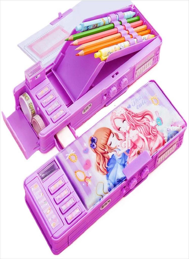 Eckek - Girl Cute Password Cartoon Combination Lock Plastic Stationery Box Pen Case Pencil Box Pencil Case - Image 1