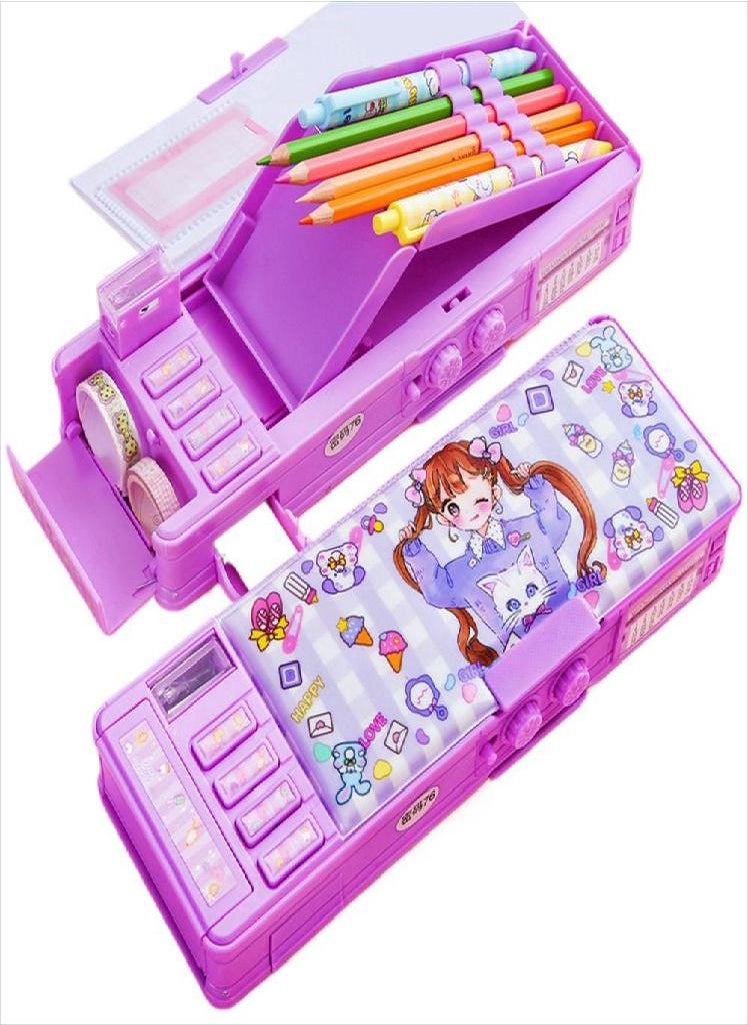 Eckek - Girl Cute Password Cartoon Combination Lock Plastic Stationery Box Pen Case Pencil Box Pencil Case - Image 1
