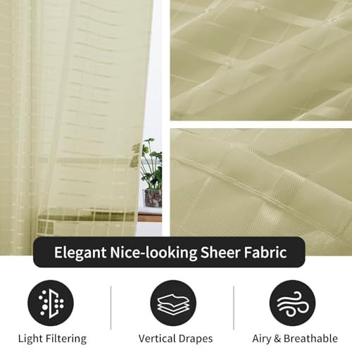 SpaceDresser Check Sheer Curtains 84 Inches 2 Panels Set, Rod Pocket Plaid Window Curtain for Living Room, Sage Green Semi Sheer Drapes for Kitchen Bedroom Children Room Yard（Sage Green, 52W x 84L） - Image 5