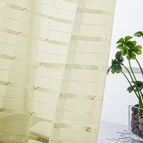 SpaceDresser Check Sheer Curtains 84 Inches 2 Panels Set, Rod Pocket Plaid Window Curtain for Living Room, Sage Green Semi Sheer Drapes for Kitchen Bedroom Children Room Yard（Sage Green, 52W x 84L） - Image 2