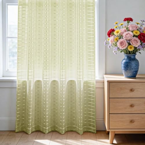 SpaceDresser Check Sheer Curtains 84 Inches 2 Panels Set, Rod Pocket Plaid Window Curtain for Living Room, Sage Green Semi Sheer Drapes for Kitchen Bedroom Children Room Yard（Sage Green, 52W x 84L） - Image 3