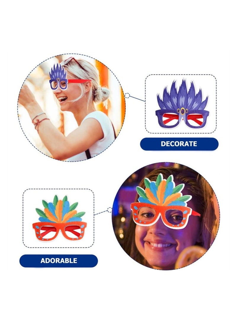 SYOSI Carnival Party Sunglasses, 6Pcs Novelty Party Glasses, Fun Hawaiian Sunglasses, Colored Feather Glasses Frame, Masquerade Dress Up Party Supplies  - Image 2