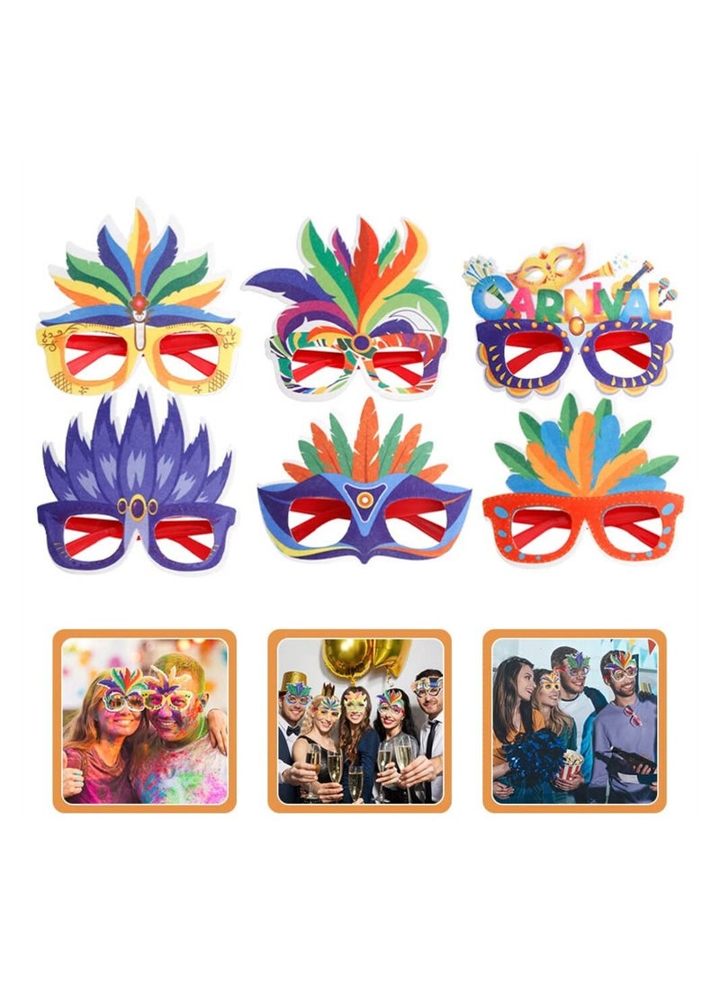SYOSI Carnival Party Sunglasses, 6Pcs Novelty Party Glasses, Fun Hawaiian Sunglasses, Colored Feather Glasses Frame, Masquerade Dress Up Party Supplies  - Image 3