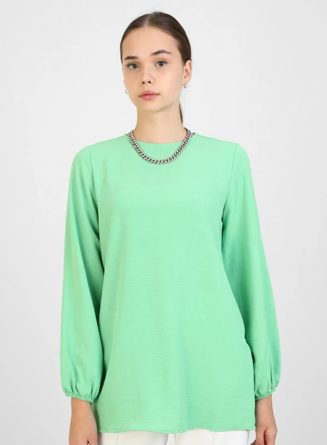 Refka by modanisa Refka by modanisa Green Solid Round Neck Longline Blouse