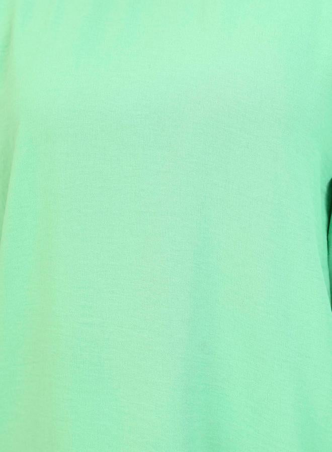 رفقة من مودانيسا بلوزة طويلة بياقة مستديرة سادة خضراء من رفقة مودانيسا - Image 3