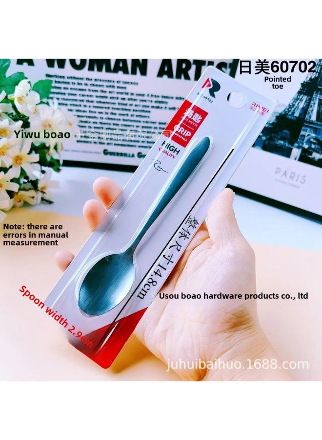 Japanese American Large, Medium And Small Single Pointed Spoon Non-Slip Stainless Steel Rice Spoon Children's Long Handle Household Spoon-Color:Japanese And American 60702 Small Pointed Spoon - Image 1