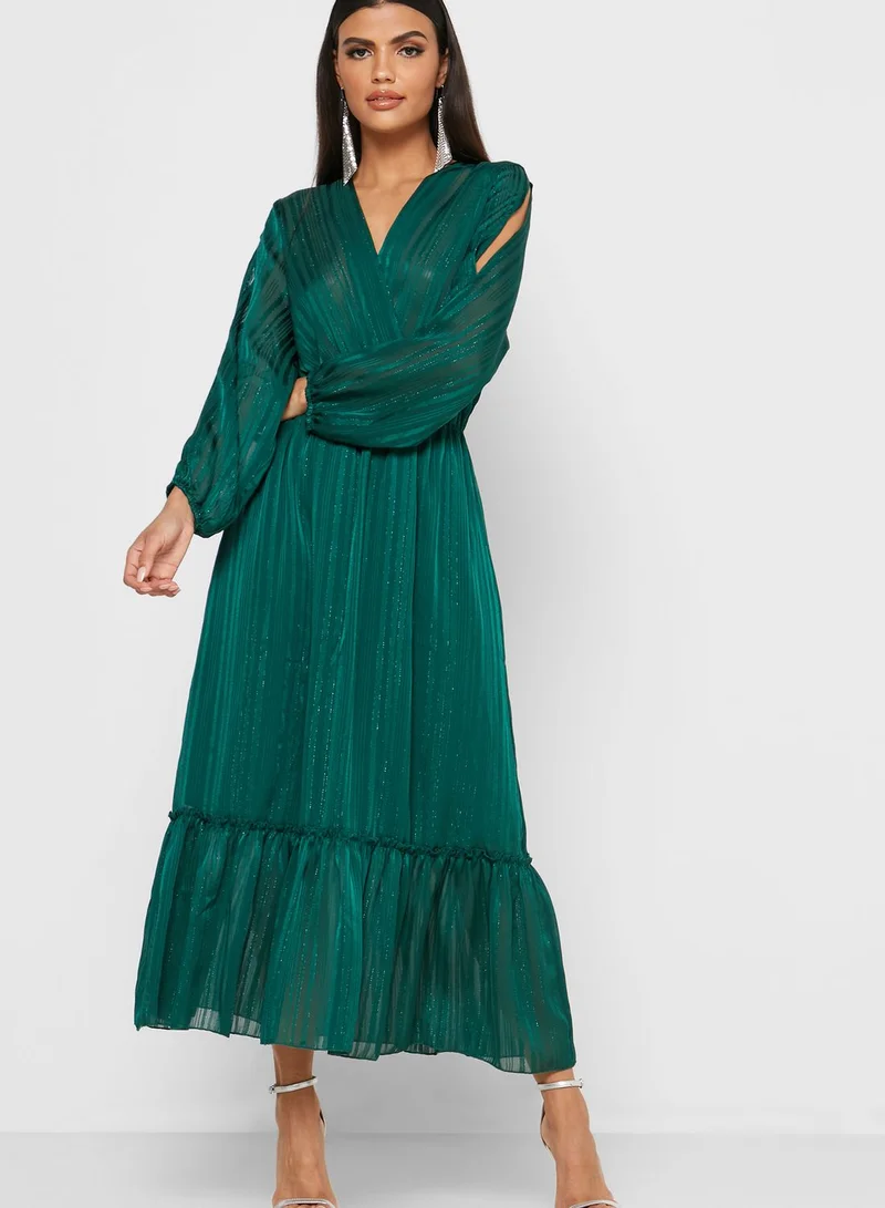 Plisse Wrap Front Midi Dress