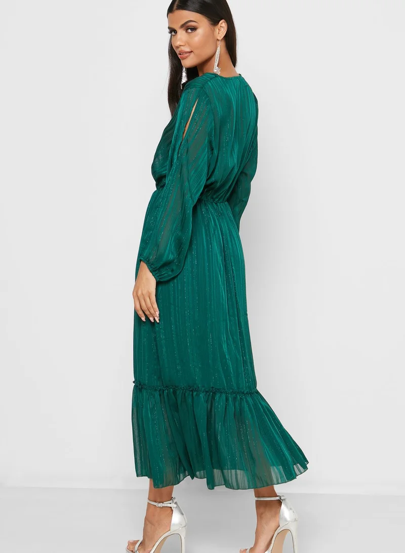 Khizana Plisse Wrap Front Midi Dress