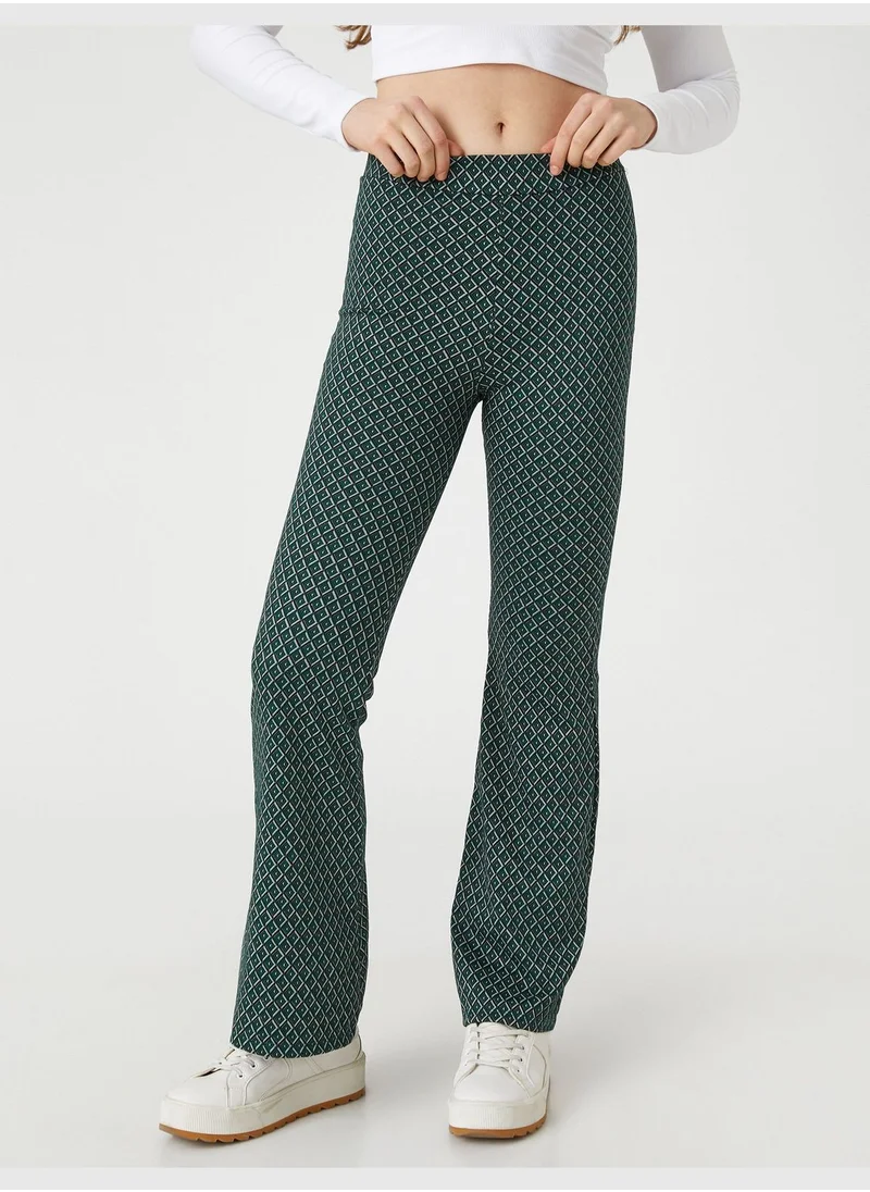 كوتون Flare Leg Trousers Geometric Patterned Regular Waist