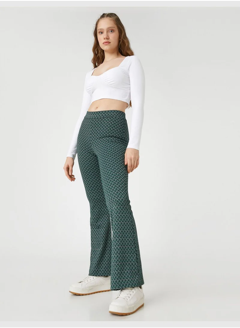 كوتون Flare Leg Trousers Geometric Patterned Regular Waist