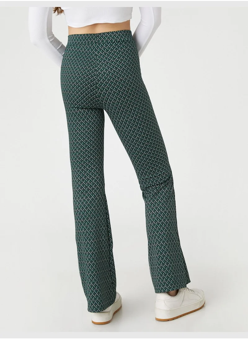 كوتون Flare Leg Trousers Geometric Patterned Regular Waist