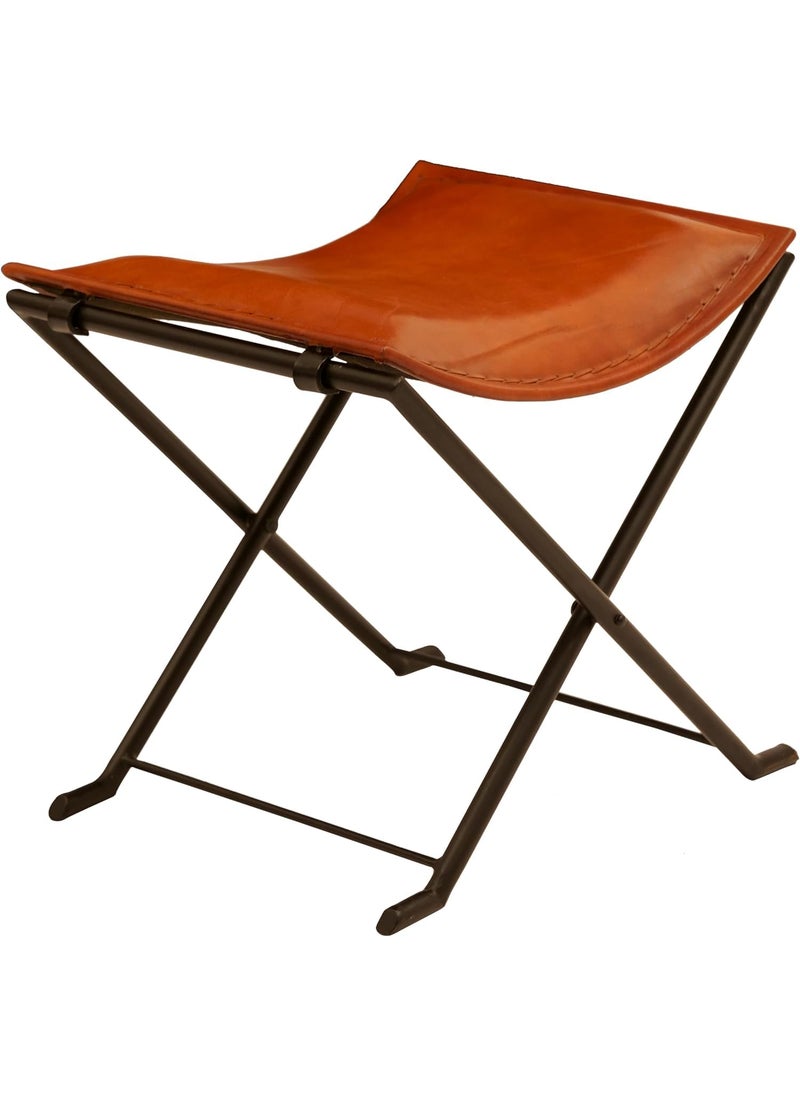 Shades N Stitches Shades N Stitches Butler Melton Tan Brown Leather Stool Tabouret Hunting Camping Chair Leisure Folding Stool Living Room Stool Handmade Folding Stool  - Image 1