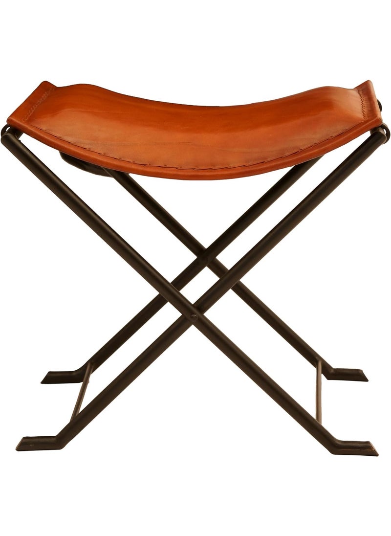 Shades N Stitches Shades N Stitches Butler Melton Tan Brown Leather Stool Tabouret Hunting Camping Chair Leisure Folding Stool Living Room Stool Handmade Folding Stool  - Image 3