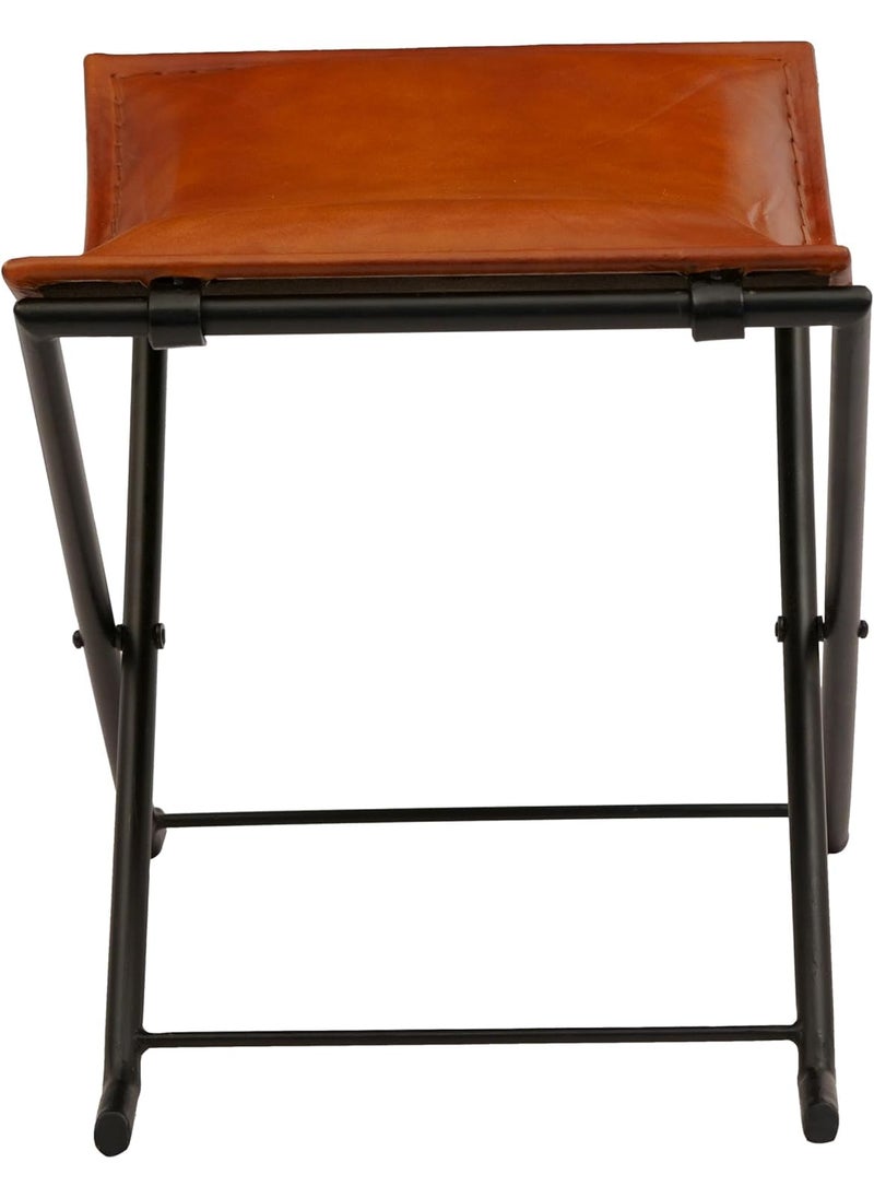 Shades N Stitches Shades N Stitches Butler Melton Tan Brown Leather Stool Tabouret Hunting Camping Chair Leisure Folding Stool Living Room Stool Handmade Folding Stool  - Image 4
