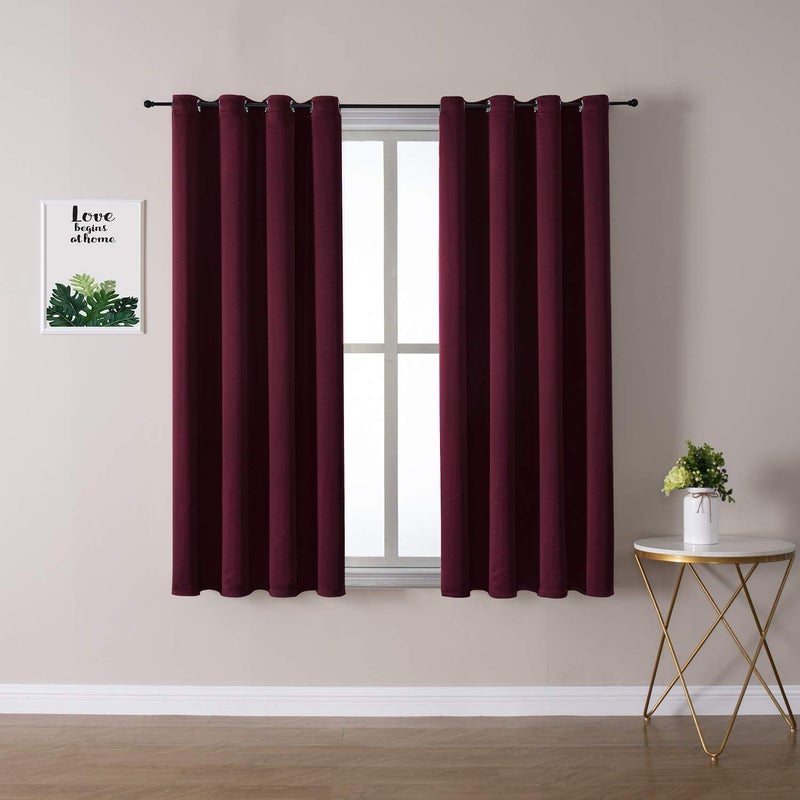 ChrisDowa Grommet Blackout Curtains for Bedroom and Living Room - 2 Panels Set Thermal Insulated Room Darkening Curtains (Burgundy Red, 52W x 63L) - Image 1
