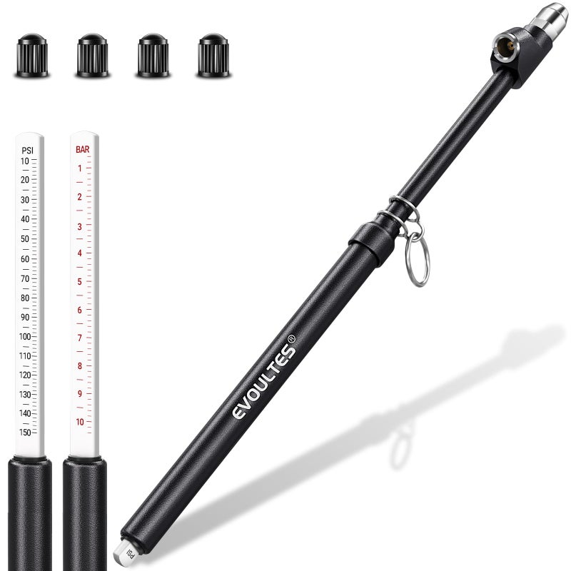 EVOULTES Heavy Duty Tire Pressure Gauge, Straight-On Dual Head Air Pressure Gauge Range 10-150 PSI, Air Gauge & 4 Valve Caps, Semi Truck Tire Gauge for Truck, RV, Car - Image 1