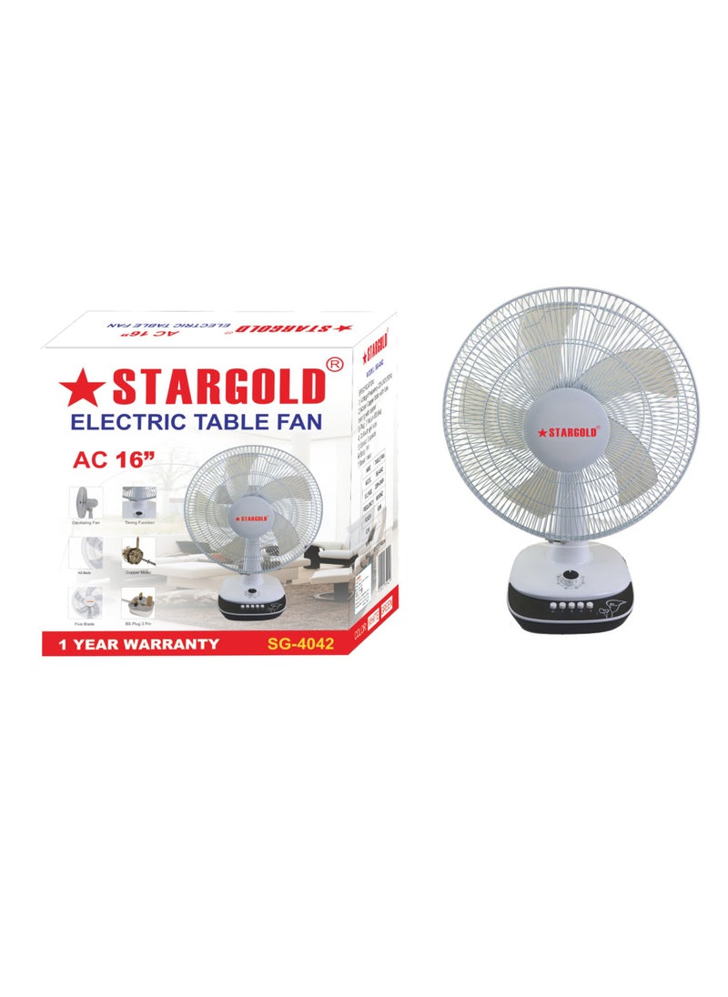 16 Inch Table Fan 3 Speed Settings With Oscillating/Rotating And Static Feature Electric Portable Desktop Cooling Fan