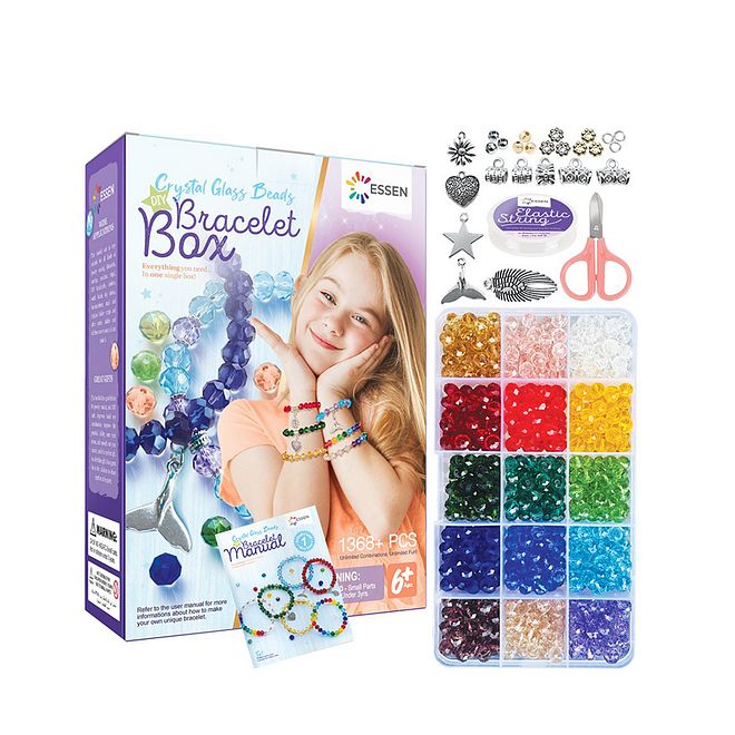 Essen Crystal Glass Beads Bracelet Making Kit for Kids - Sparkly 1368pc Jewelry Craft Set, 6yr+ - Image 1