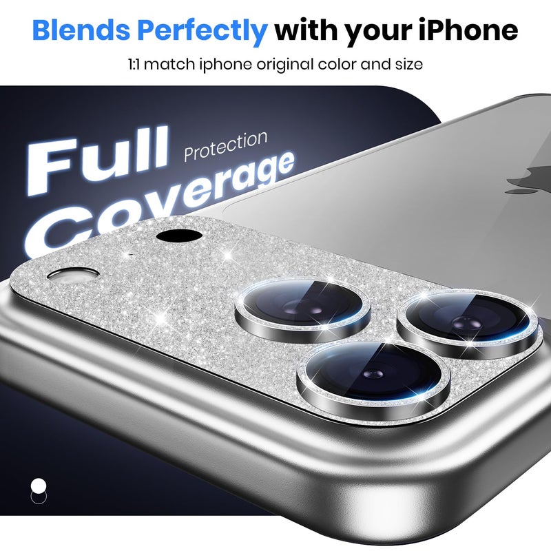 Hoerrye for iPhone 17 Pro Max Camera Lens Protector - [12FT Shatterproof Military Grade] [Strong Adsorption] Metal 9H+ Tempered Glass Camera Screen Full Cover Case Friendly,Glitter Silver - Image 3