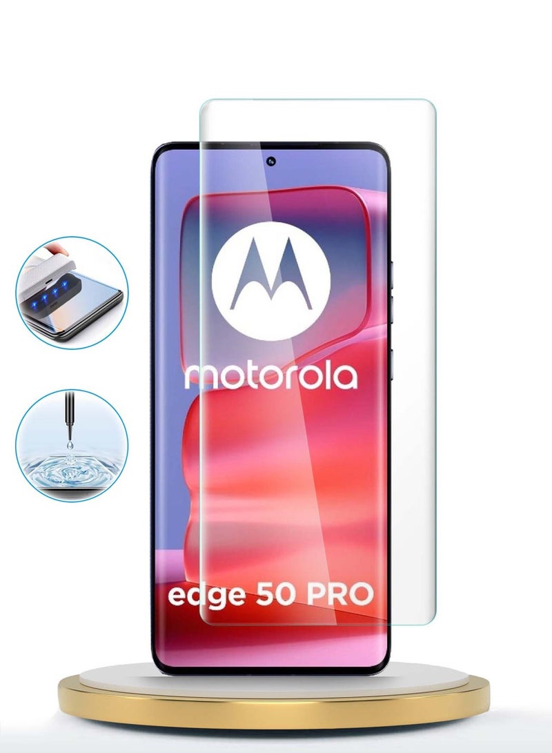 Wtech Motorola Edge 50 Pro 5G 2024 Premium Curved Edges UV Full Glue Full Cover Tempered Glass Screen Protector (MSGUCN) - Clear - Image 4