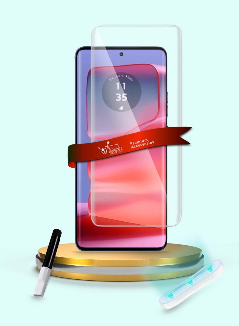 Wtech Motorola Edge 50 Pro 5G 2024 Premium Curved Edges UV Full Glue Full Cover Tempered Glass Screen Protector (MSGUCN) - Clear - Image 1