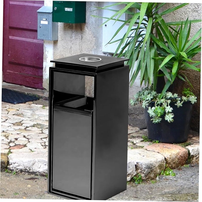 منفضة سجائر سوداء مستديرة مدمجة حامل رماد خارجي للتخلص الآمن من السجائر - Image 5