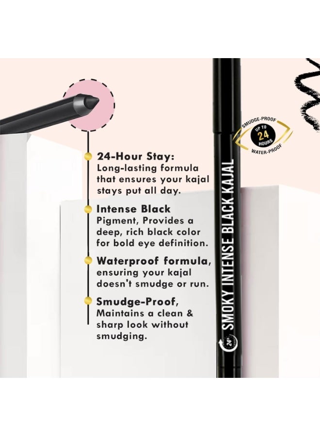 GLAMVEDA Pencil Smoky Intense Black Kajal - 0.35g | 24-Hour Long Stay One-Stroke Smooth Application Waterproof, Smudgeproof & Sweatproof| Rich Pigment | (Pack of 1) - Image 3