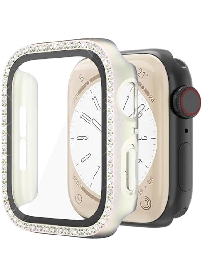 Bling Case Compatible for Apple Watch Case 44mm iwatch SE Series 6 5 4 Hard PC Fantasy Gradient Fluorescent Rhinestone Bumper Built in Tempered Glass Screen Protector, Starlight - Image 1