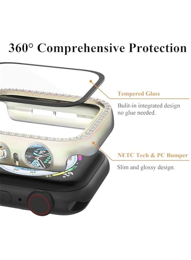Bling Case Compatible for Apple Watch Case 44mm iwatch SE Series 6 5 4 Hard PC Fantasy Gradient Fluorescent Rhinestone Bumper Built in Tempered Glass Screen Protector, Starlight - Image 2