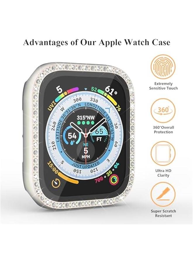 Bling Case Compatible for Apple Watch Case 44mm iwatch SE Series 6 5 4 Hard PC Fantasy Gradient Fluorescent Rhinestone Bumper Built in Tempered Glass Screen Protector, Starlight - Image 3