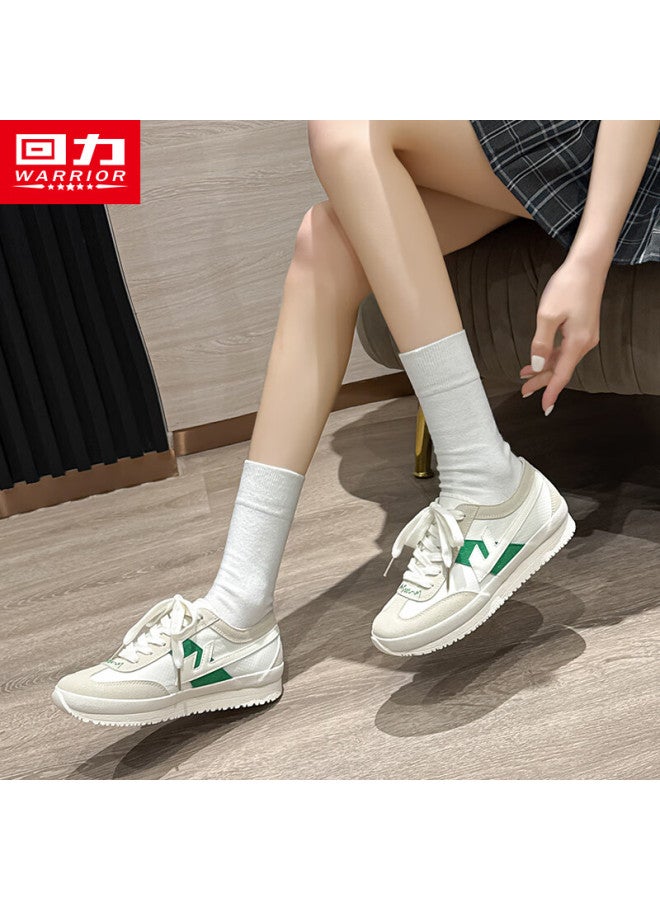 Warrior Official Canvas Shoes Women Autumn Versatile Student Sports Shoes Thick Sole Height Increasing Sneakers Beige Gray Green Size 36