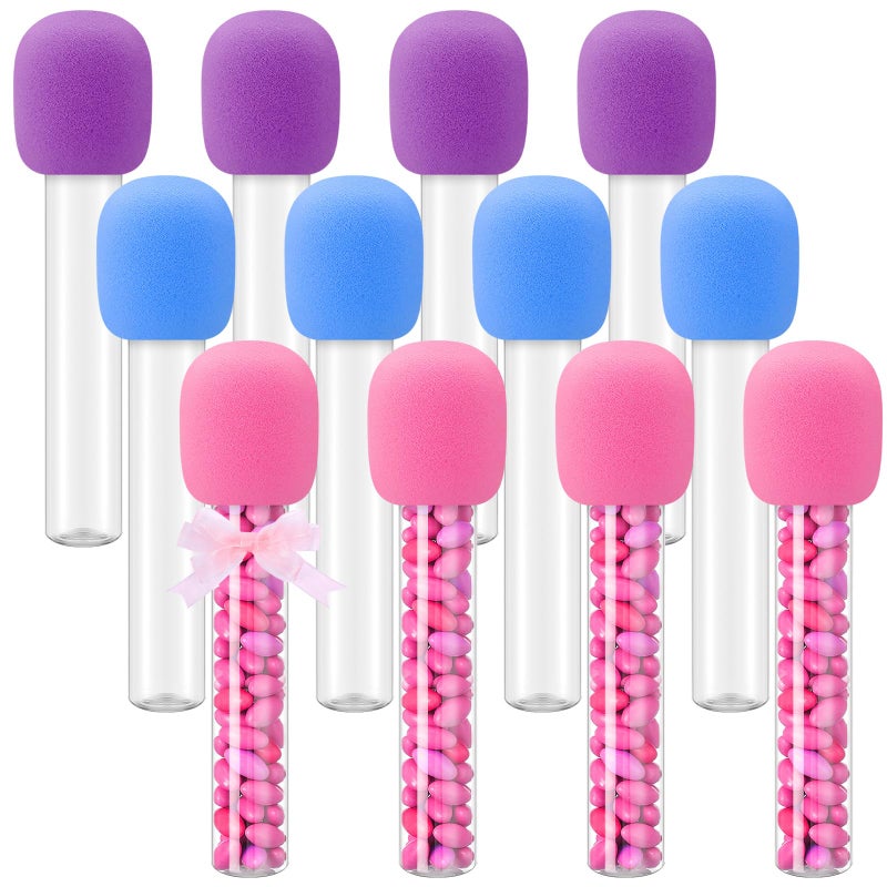 Newtay 24 Pcs Microphone Candy Tubes Kpop Themed Decor Karaoke Theme Birthday Party 10'' Fake Prop Microphone Plastic Toy for Disco Singer Stage Costume Prop, Candy Not Included (Purple,Pink,Blue) - Image 1