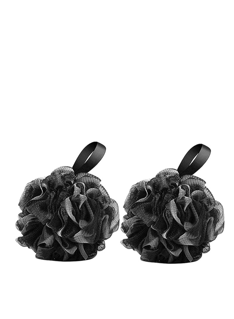 2 Pcs Bath Sponge Shower, Loofahs Pouf Mesh Ball Nature Bamboo Charcoal Bulk Puffs Large Shower Soft Body Scrubber Black. - Image 1