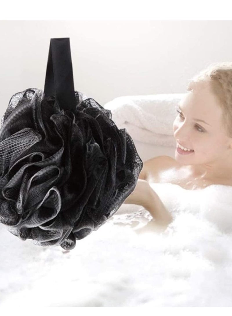 2 Pcs Bath Sponge Shower, Loofahs Pouf Mesh Ball Nature Bamboo Charcoal Bulk Puffs Large Shower Soft Body Scrubber Black. - Image 4
