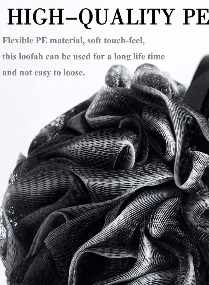 2 Pcs Bath Sponge Shower, Loofahs Pouf Mesh Ball Nature Bamboo Charcoal Bulk Puffs Large Shower Soft Body Scrubber Black. - Image 3