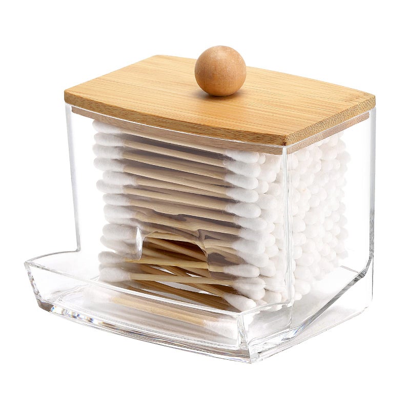 Tbestmax 10oz Qtip Holder Dispenser with Bamboo Lids, Big Clear Bathroom Organizer Accessories Decor for Storage-Qtips Cotton Ball Holder Apothecary Jars, Cotton Swabs, Floss Container - Image 1