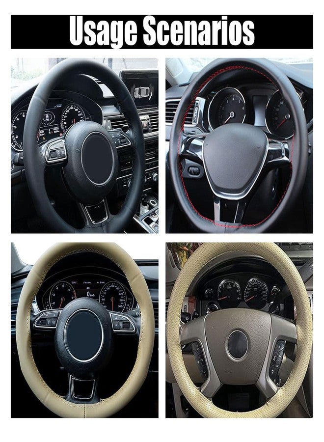 GLSOWEE Car Genuine Leather Steering Wheel Cover, DIY Sewing with Needle and Thread, Breathable, and Anti-Slip, Universal 15 Inch Car Steering Wheel Stitching Wrap (Black Red, Glossy) - Image 5