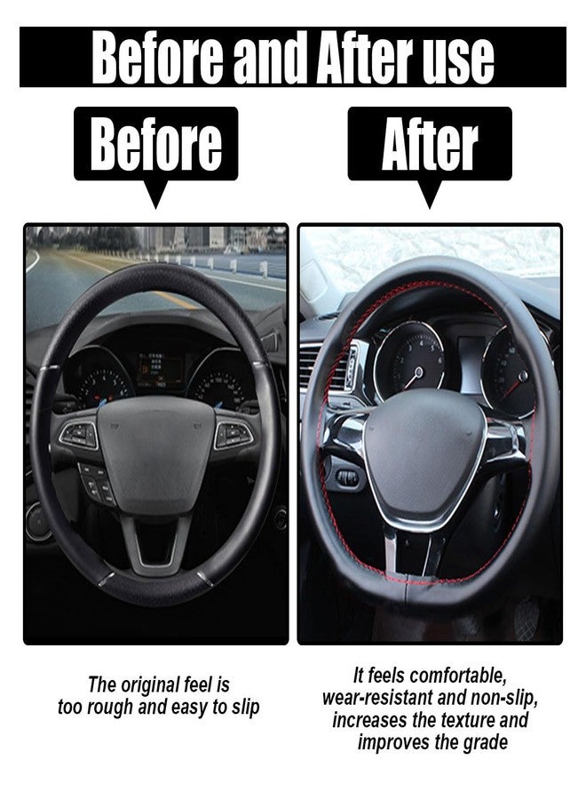 GLSOWEE Car Genuine Leather Steering Wheel Cover, DIY Sewing with Needle and Thread, Breathable, and Anti-Slip, Universal 15 Inch Car Steering Wheel Stitching Wrap (Black Red, Glossy) - Image 4