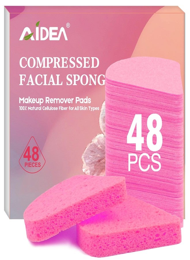 AIDEA 48Count Compressed Facial Sponges Pink, Disposable Face Sponges, 100% Natural Cellulose Cosmetic Spa Sponges for Facial Cleansing, Exfoliating, Makeup Remover Pads, Travel Essentials - Image 1
