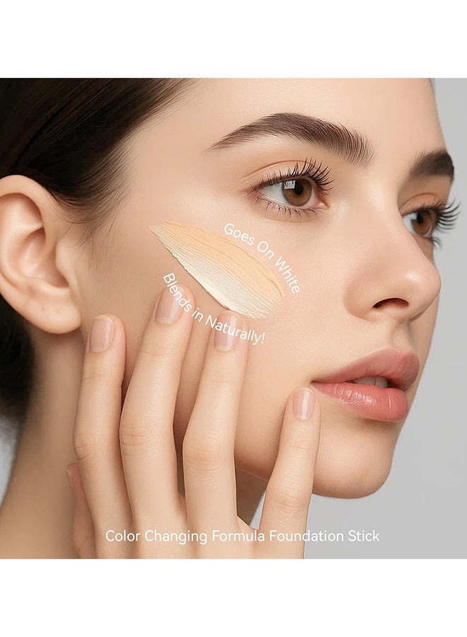 zephoco Color Changing Foundation Stick, V - Color-Changing Foundation Stick With Concealer, Medium To Full Coverage Cream Stick Hydrating Makeup, Dual-Ended With Soft Brush For Flawless Look, Portable & Travel-Friendly (Natural) - Image 3