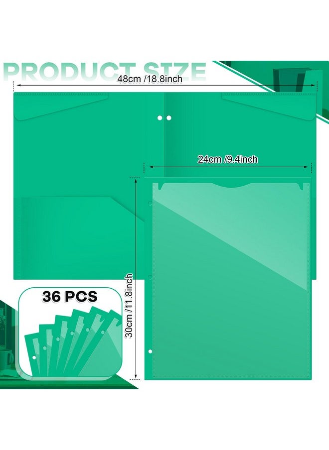 Henoyso - 36 Pack Plastic Folders With 3 Holes And 2 Pockets Green File Folder - Image 1
