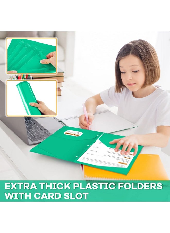 Henoyso - 36 Pack Plastic Folders With 3 Holes And 2 Pockets Green File Folder - Image 1