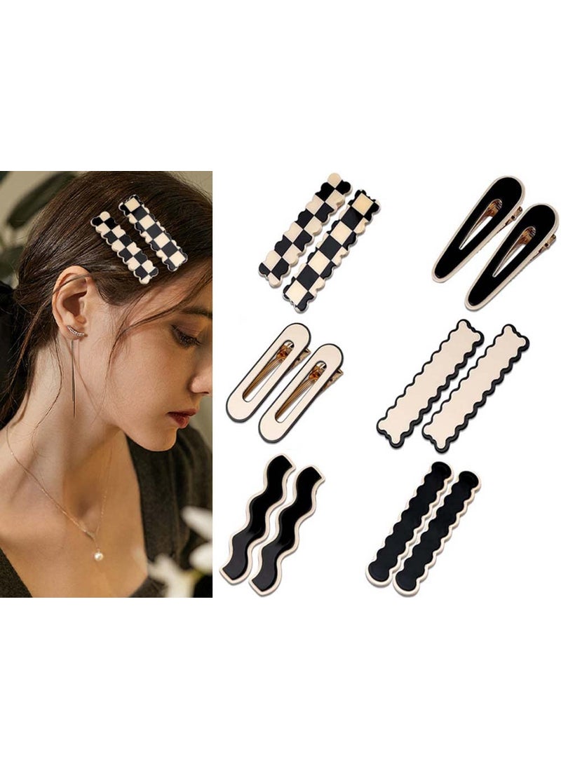 LINXI 12 Pcs Fashion Black And White Hair Clips and Pins for Women  Cute Vintage Acrylic Barrettes and Hairpins 