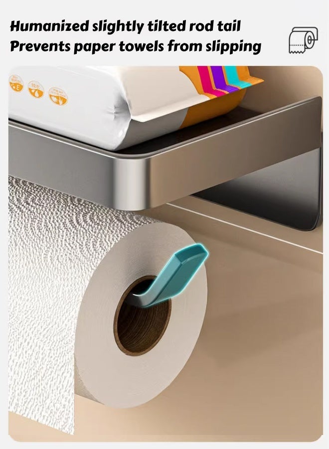 Toilet Paper Holder with Shelf, Adhesive Wall Mount Toilet Tissue Roll Holder, Rustproof & Multifunctional Carbon Steel Bathroom Storage Dispenser Command Strip Toilet Paper Roll Holder (Black) - Image 4