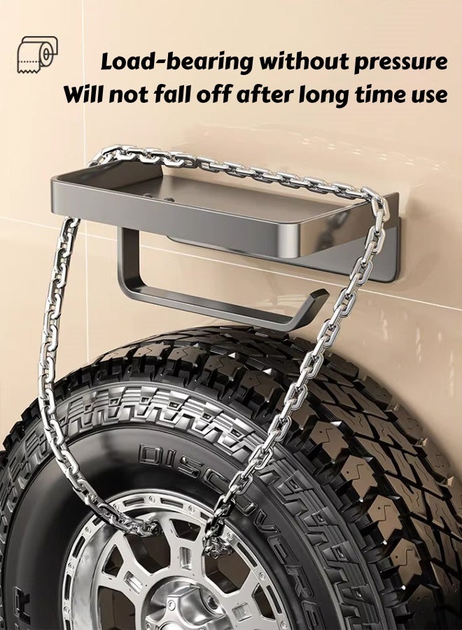 Toilet Paper Holder with Shelf, Adhesive Wall Mount Toilet Tissue Roll Holder, Rustproof & Multifunctional Carbon Steel Bathroom Storage Dispenser Command Strip Toilet Paper Roll Holder (Black) - Image 5