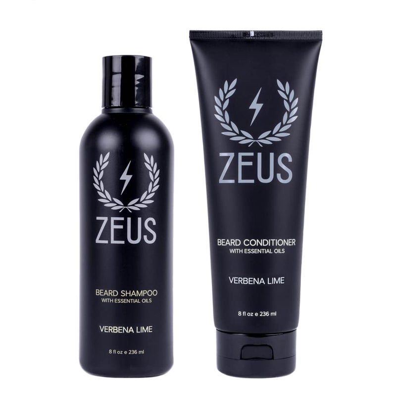 ZEUS Beard Wash  Beard Conditioner Set with Green Tea for Men Soften Hydrates  Moisturizes  MADE IN USA Verbena Lime