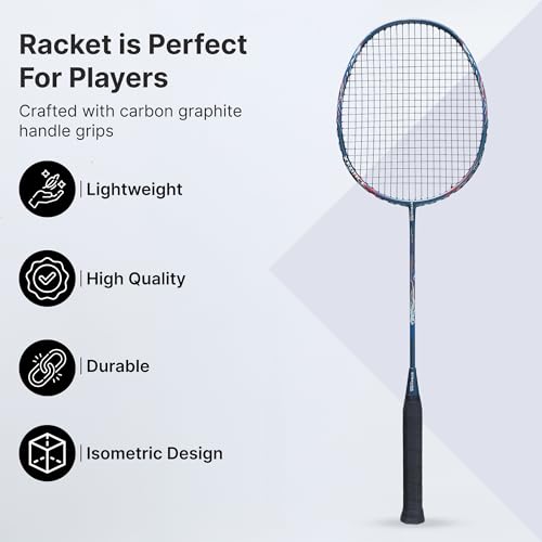 STRAUSS X Force 90 Carbon Graphite Badminton Racket for Men, Adult, Kids | Badminton Bag | Shuttle Racket with Nylon Strings | Lightweight | Weight 77 Grams String Tension - 30lbs | Pack of 1 - Image 2
