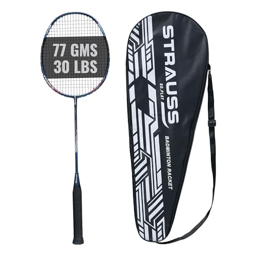 STRAUSS X Force 90 Carbon Graphite Badminton Racket for Men, Adult, Kids | Badminton Bag | Shuttle Racket with Nylon Strings | Lightweight | Weight 77 Grams String Tension - 30lbs | Pack of 1 - Image 1